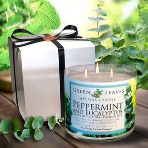 COPY - Soy Candle, Scented Candle, Peppermint & Eucalyptus, 3-Wick Candle, Cand…
